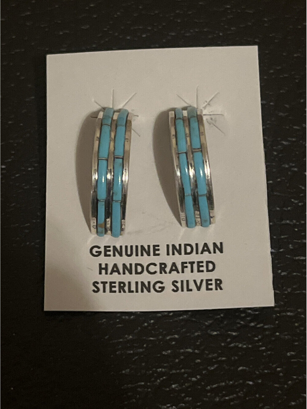 Navajo handmade sterling silver turquoise cluster inlay earrings